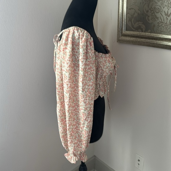 Mable Floral print bubble sleeves Crop top peasant cottage Boho blouse Sz M - Picture 3 of 9
